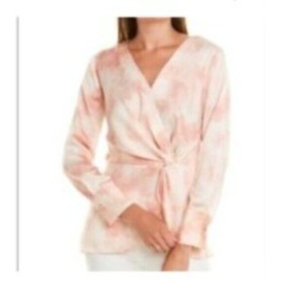 Vince Camuto women's blouse top V-neck peach tie-dye size 1X plus long sleeve - Picture 2 of 12